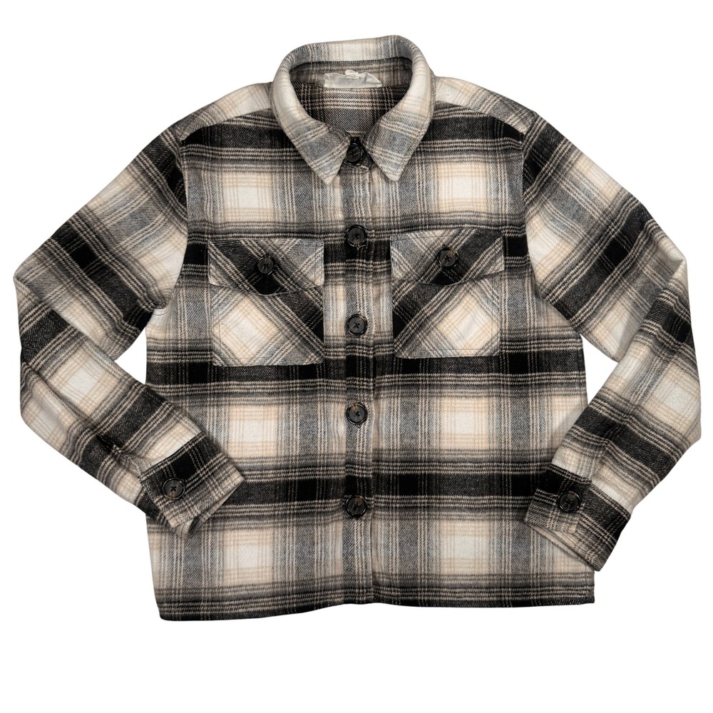 BB Dakota Steve Madden Plaid Shacket Small Women Black White Flannel Jacket